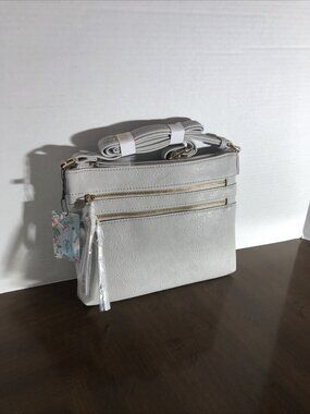 Brentano Multi Zipper Crossbody Purse In Grey 10” x 8”